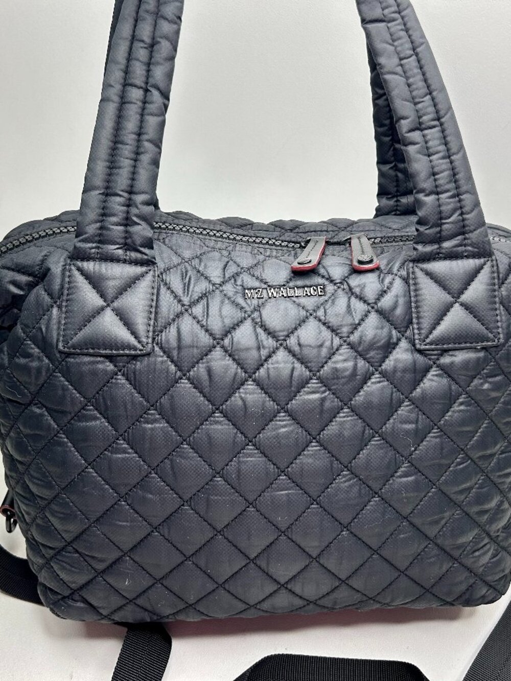 MZ WALLACE Black Medium Sutton Deluxe Light Wieght Quilted Nylon Crossbody Tote